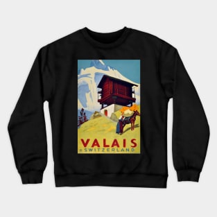 Valais, Switzerland, Ski Poster Crewneck Sweatshirt